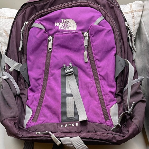 The North Face Handbags - The North Face Surge Backpack in Purple and Gray 3 Pockets by North Face